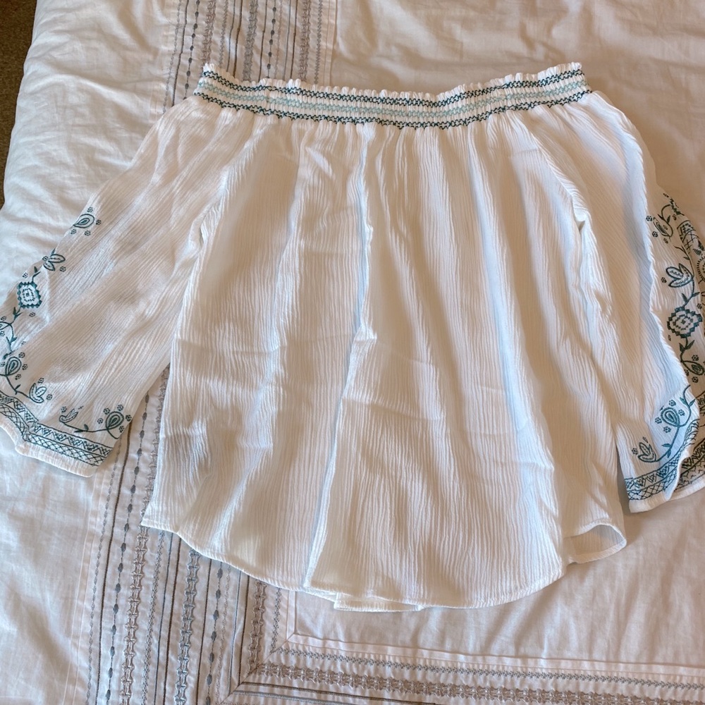 white flowy off the shoulder top